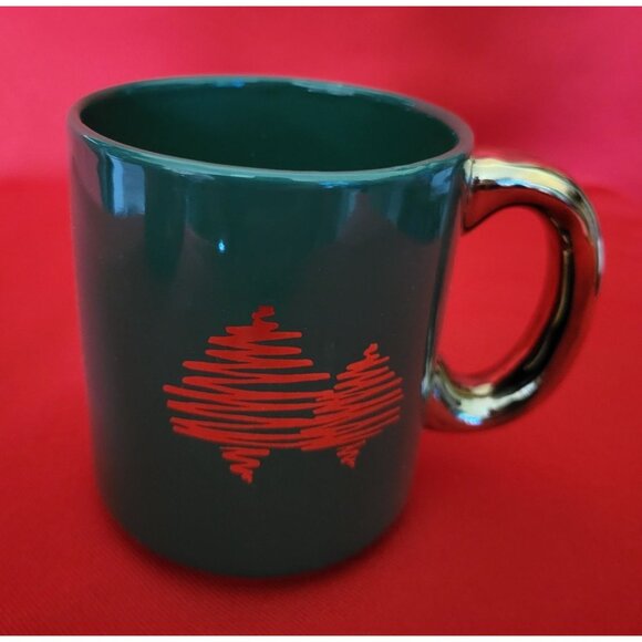 Vintage Christmas Mugs Celebrate the Season Gold Decal Green Set of Four - Picture 11 of 12